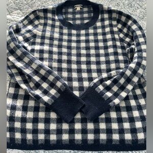 J. Crew Navy and White Plaid Crewneck Sweater